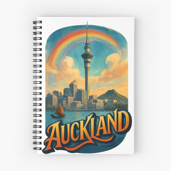 Item preview, Auckland Skyline and Sky Tower with Rainbow, New Zealand designed and sold by Aryabek.