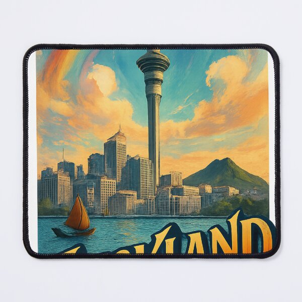 Item preview, Auckland Skyline and Sky Tower with Rainbow, New Zealand designed and sold by Aryabek.