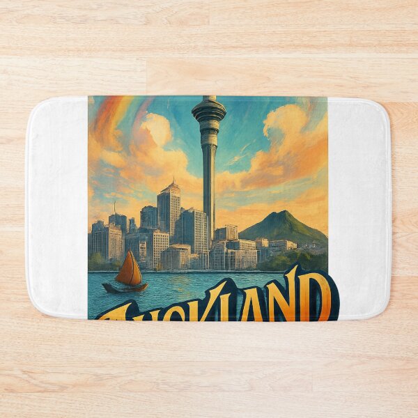 Item preview, Auckland Skyline and Sky Tower with Rainbow, New Zealand designed and sold by Aryabek.