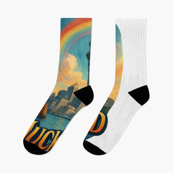 Item preview, Auckland Skyline and Sky Tower with Rainbow, New Zealand designed and sold by Aryabek.