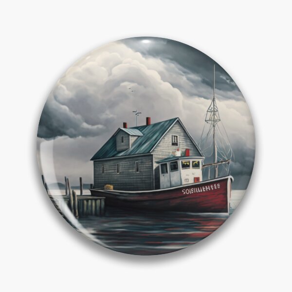 Item preview, Boat and house docked for the night designed and sold by Roxane Bay.