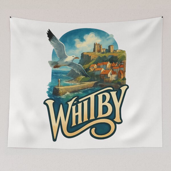 Item preview, Whitby Harbour and Abbey with Seagull, England designed and sold by Places On Earth.