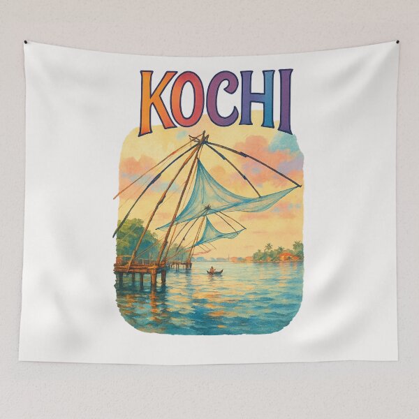 Item preview, Kochi Chinese Fishing Nets at Sunset, Kerala designed and sold by Places On Earth.