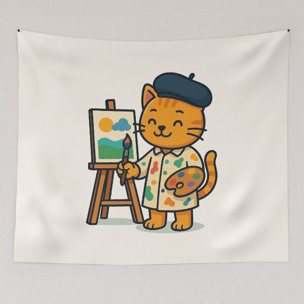 Item preview, Cute Artist Cat – Funny Painting Cartoon Design designed and sold by HoopeStylee.
