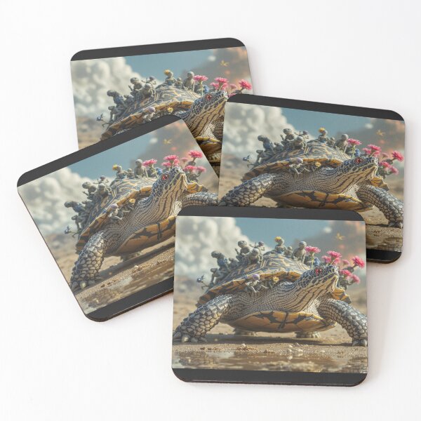 Item preview, Epic Turtle Adventure – Fantasy Tortoise with Alien Riders & Flowers designed and sold by bytefulbloom.