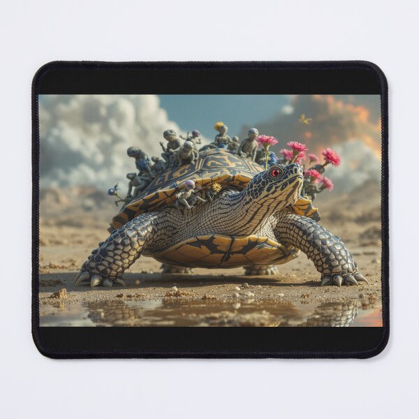 Item preview, Epic Turtle Adventure – Fantasy Tortoise with Alien Riders & Flowers designed and sold by bytefulbloom.