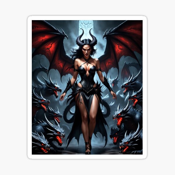 Item preview, Dominant Demoness with Fierce Winged Hounds designed and sold by GlennLindsayCo.