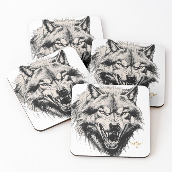 Item preview, Fierce Roaring Wolf Head Black and White Illustration designed and sold by DM.