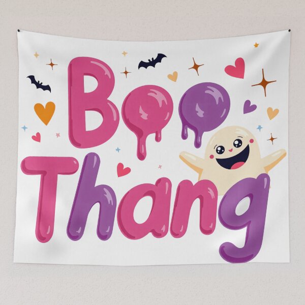 Item preview, Boo Thang Halloween Text with Smiling Ghost, Hearts, Bats, and Sparkles designed and sold by Mimoshi ⭐⭐⭐⭐⭐.