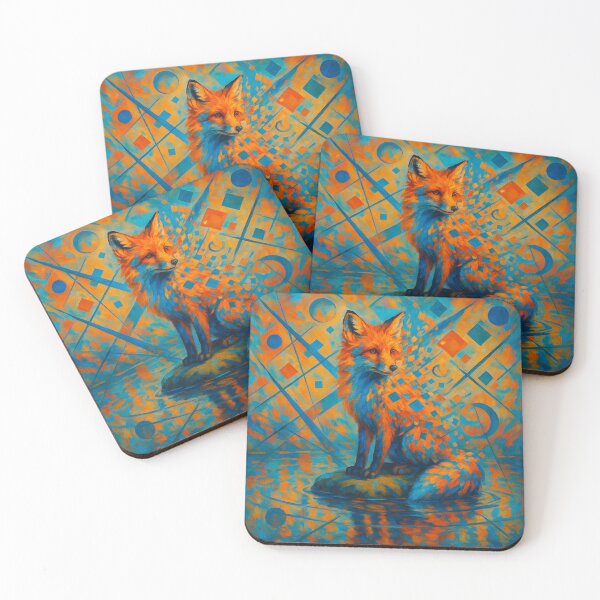 Item preview, Geometric Abstract Fox – Expressive Kandinsky-inspired painting with vibrant colors designed and sold by splattersart.