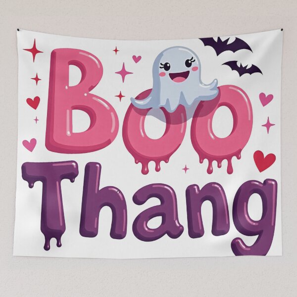 Item preview, Boo Thang Halloween Text with Cute Ghost, Hearts, and Flying Bats designed and sold by Mimoshi ⭐⭐⭐⭐⭐.
