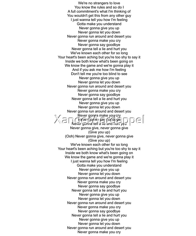 Never Gonna Give You Up Lyrics By Xanderaardappel Redbubble 