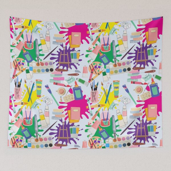 Item preview, Seamless Art Supplies Pattern — Paints, Glue, Canvas, Pencils & More, Hand-Drawn Design designed and sold by StudioSamanthaa.