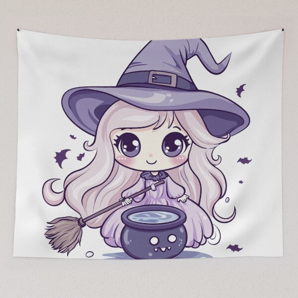 Item preview, Chibi Witch Girl with Cauldron – Cute Halloween Sticker Art designed and sold by ArgentoArt.