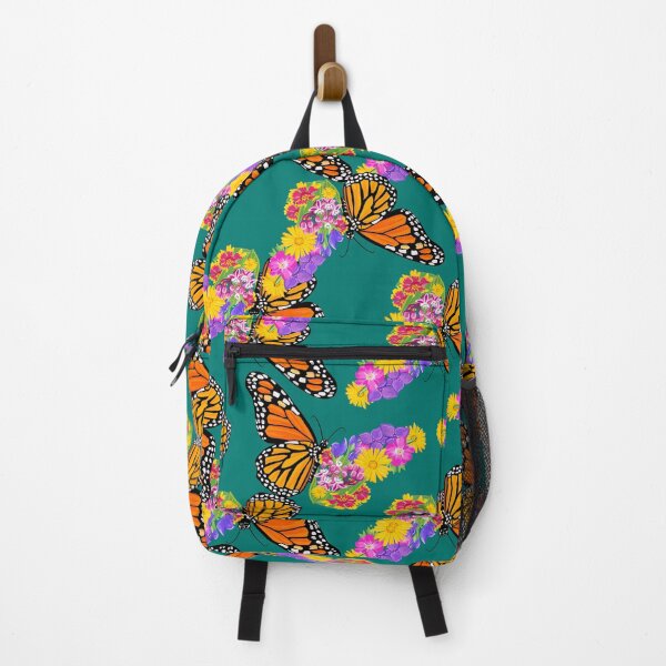 Item preview, Monarch Butterfly with Wildflower Wings Repeating Pattern- teal designed and sold by Katie Morris Art.