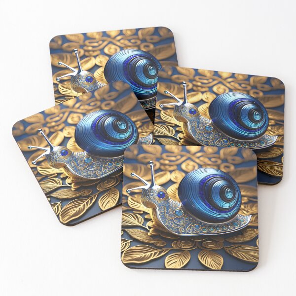 Item preview, Royal Blue Snail with Golden Floral Background – Luxury Art designed and sold by idostudio.