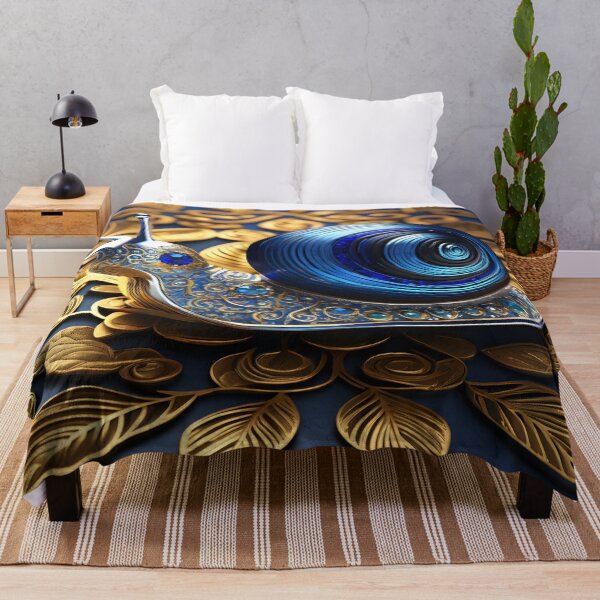 Item preview, Royal Blue Snail with Golden Floral Background – Luxury Art designed and sold by idostudio.