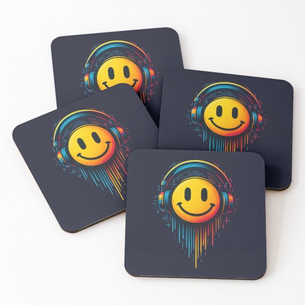 Item preview, Neon smiley with headphones – Rave & EDM Glow Art designed and sold by Bernd Friese.