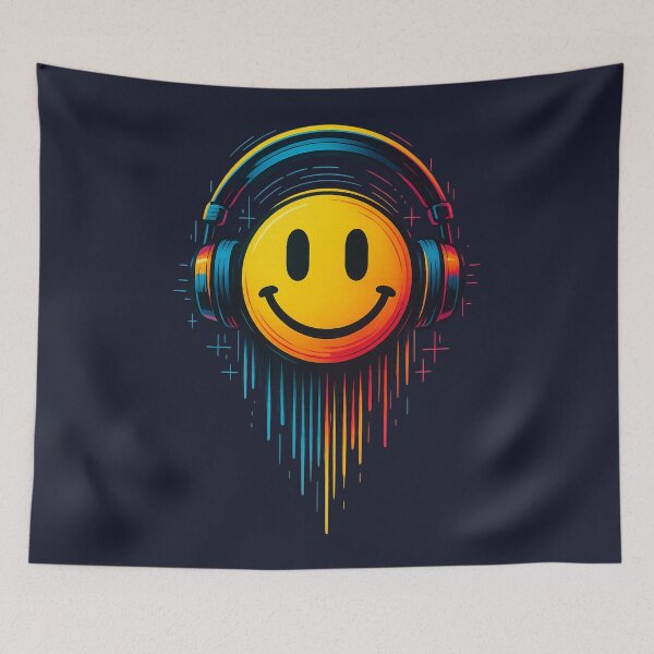 Item preview, Neon smiley with headphones – Rave & EDM Glow Art designed and sold by Bernd Friese.
