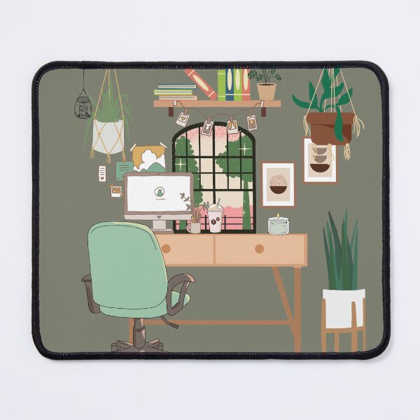 Item preview, Cozy Home Office Print — Cute Desk, Hanging Plants, Books & Coffee Illustration designed and sold by StudioSamanthaa.