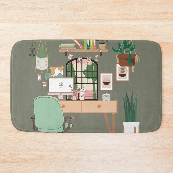 Item preview, Cozy Home Office Print — Cute Desk, Hanging Plants, Books & Coffee Illustration designed and sold by StudioSamanthaa.