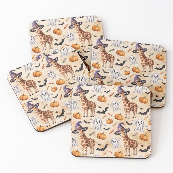 Item preview, Cute Giraffe Halloween Pattern – Whimsical Giraffe in Halloween Scene with Pumpkins, Ghosts & Candy designed and sold by YourSocialBae.