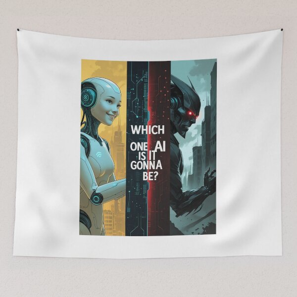 Item preview, Which One AI Is It Gonna Be? – Helper or Threat Split Illustration designed and sold by smitke.