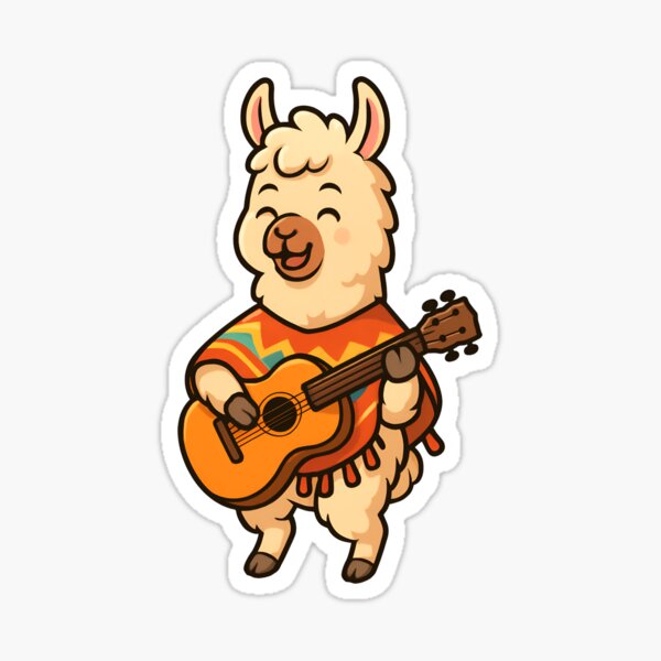 Artikel-Vorschau von Gitarre spielendes Lama – Süßes Lama im Poncho, das mit einem glücklichen Lächeln Gitarre spielt, designt und verkauft von ColorSplash123.