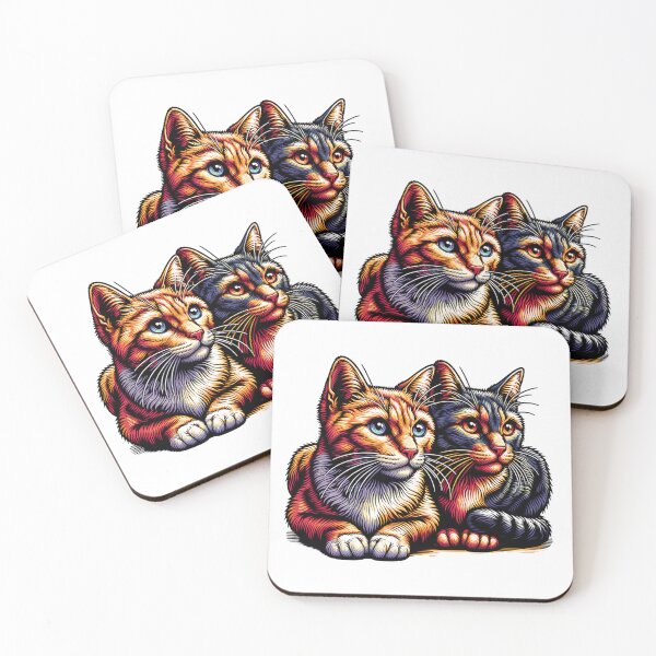 Item preview, Vibrant Engraved Style Cat Duo - Orange Tabby and Tortoiseshell Cat Art designed and sold by NSB-Design.