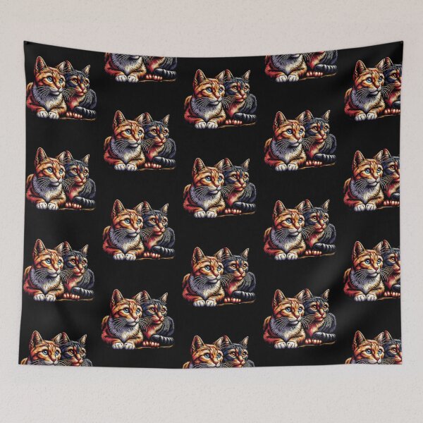 Item preview, Vibrant Engraved Style Cat Duo - Orange Tabby and Tortoiseshell Cat Art designed and sold by NSB-Design.