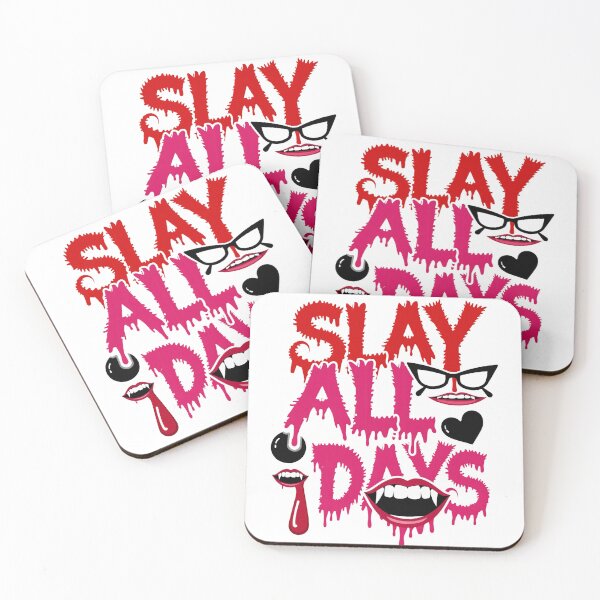 Item preview, Slay All Days Halloween Typography with Bloody Drips, Vampire Mouths, and Retro Glasses designed and sold by Mimoshi ⭐⭐⭐⭐⭐.
