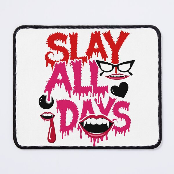 Item preview, Slay All Days Halloween Typography with Bloody Drips, Vampire Mouths, and Retro Glasses designed and sold by Mimoshi ⭐⭐⭐⭐⭐.