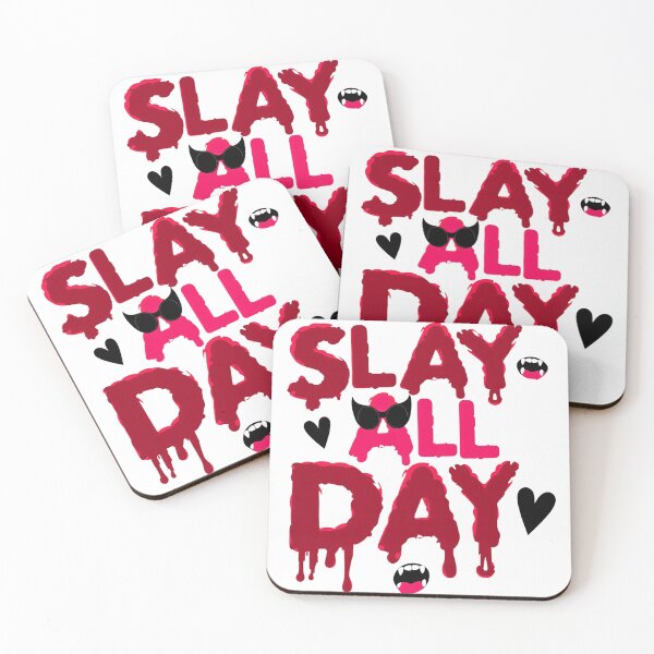 Item preview, Slay All Day Halloween Text with Bloody Drips, Vampire Fangs, and Hearts designed and sold by Mimoshi ⭐⭐⭐⭐⭐.