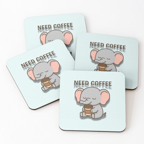Item preview, Need Coffee – Cute Cartoon Elephant Holding Coffee Cup Illustration designed and sold by konthai.familyart.