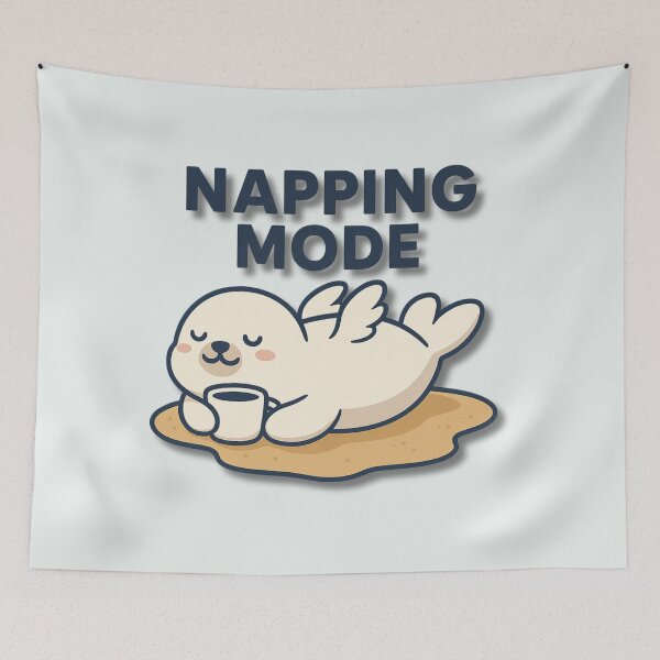 Item preview, Napping Mode – Cute Winged Seal Lounging on Beach Cartoon Illustration designed and sold by konthai.familyart.