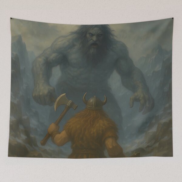 Item preview, Epic Viking vs Frost Giant – Norse Mythology Fantasy Art designed and sold by NorseDrip.