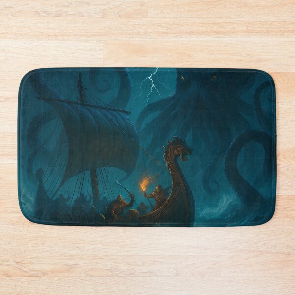 Item preview, Viking Longship vs Kraken – Epic Norse Mythology Fantasy Art designed and sold by NorseDrip.