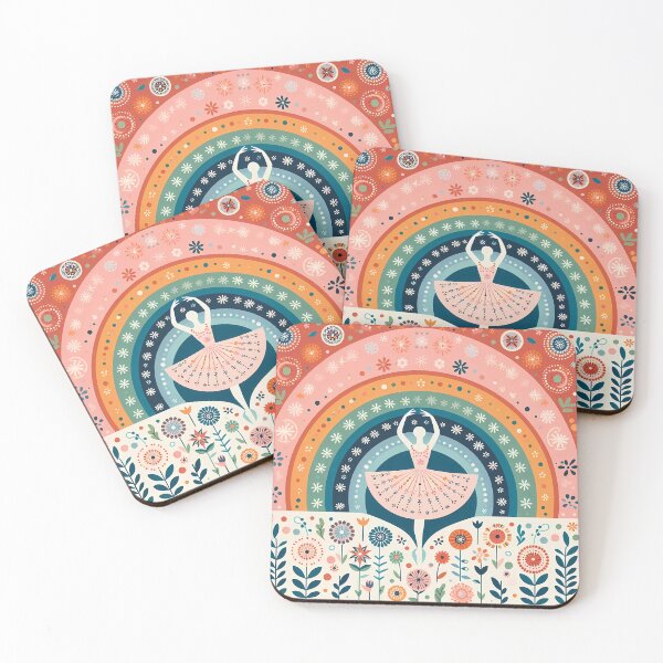 Item preview, Graceful Ballerina - Serene Pastel Rainbow and Floral Garden - Scandinavian Folk Art by heidiannemorris © designed and sold by FOLK ART FUSION by heidiannemorris.