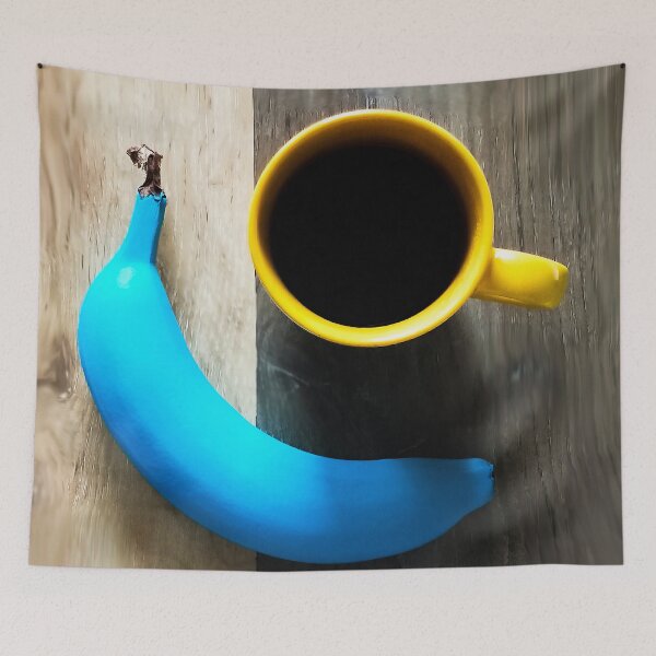 Item preview, Turquoise Banana and Yellow Coffee Mug – Modern Pop Art Still Life designed and sold by LukianArtPrint.