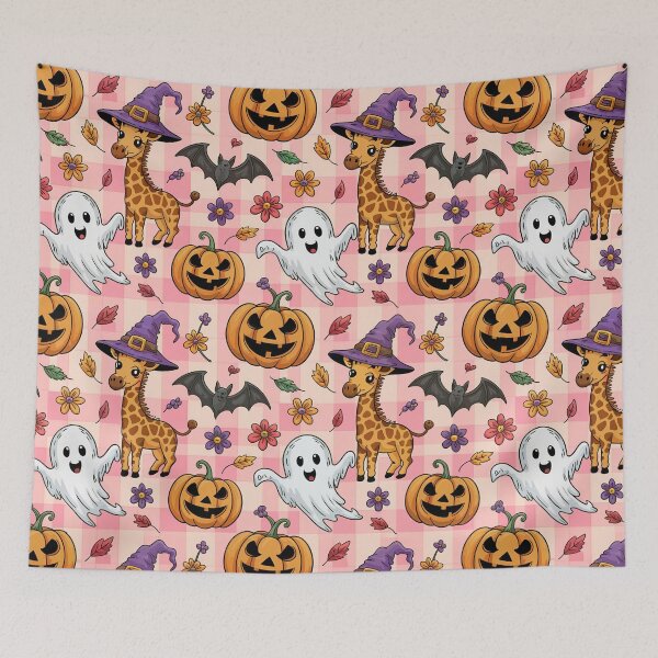 Item preview, Cute Giraffe Halloween Pattern - Adorable Giraffe in Halloween Costume with Pumpkins, Ghosts & Bats designed and sold by YourSocialBae.