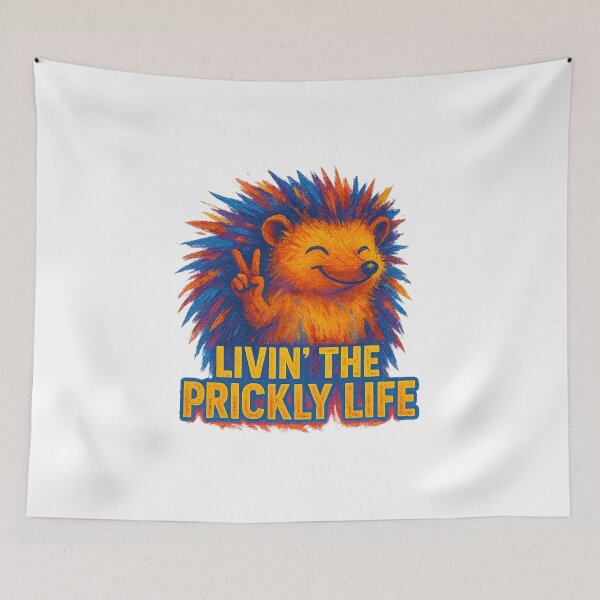 Item preview, Livin’ the Prickly Life – Colorful Funny Hedgehog Art designed and sold by Tender Flower Clothing.