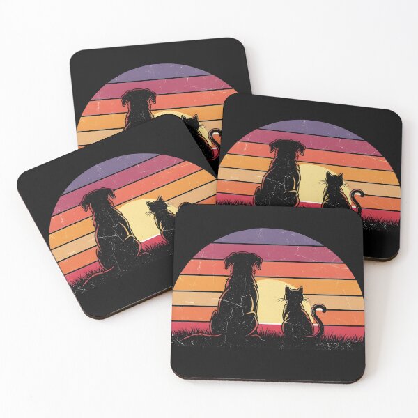 Item preview, Dog and Cat Watching Sunset – Retro Vintage Pet Silhouette Design designed and sold by fawzimorsy.