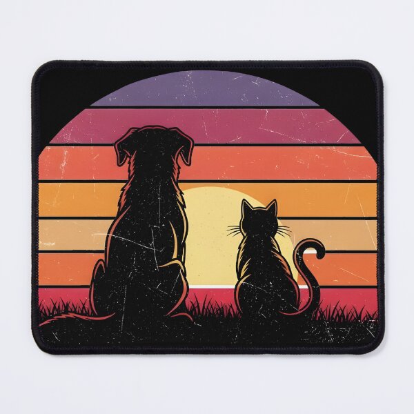 Item preview, Dog and Cat Watching Sunset – Retro Vintage Pet Silhouette Design designed and sold by fawzimorsy.