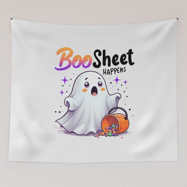 Item preview, BooSheet Happens Funny Halloween Cute Ghost designed and sold by AmabelleAtelier.