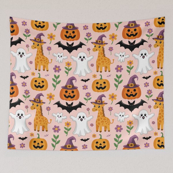 Item preview, Cute Giraffe Halloween Pattern - Adorable Giraffe in Halloween Costume with Pumpkins, Ghosts & Bats designed and sold by YourSocialBae.