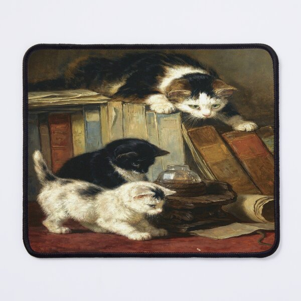 Item preview, Curious Kittens Among Books – Watching the Prey – Inspired by Henriëtte Ronner-Knip c.1860// Public Domain designed and sold by Vernissage-dart.