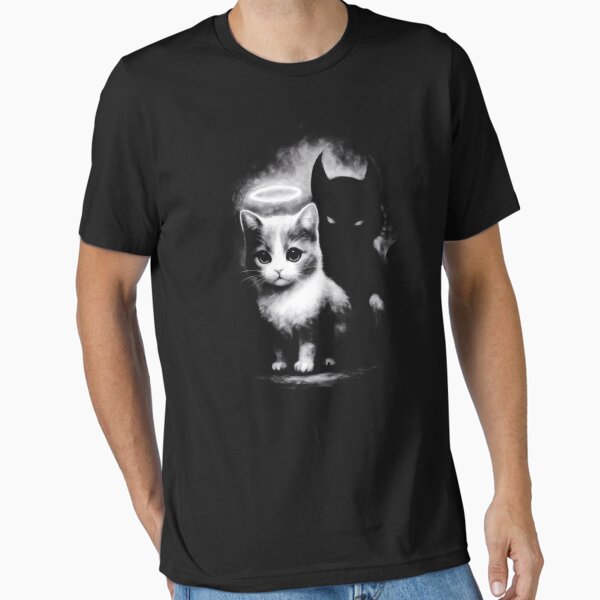 Item preview, Angel Cat with Devil Shadow – Good vs Evil Feline Art designed and sold by Lukasz Kobylka.