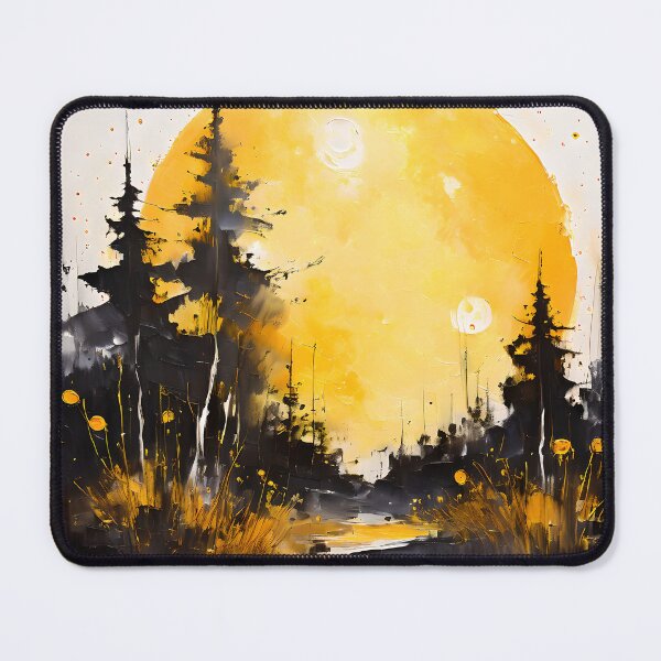 Item preview, Golden Full Moon Over Pine Forest – Watercolour Nightscape designed and sold by WiccaJourney.