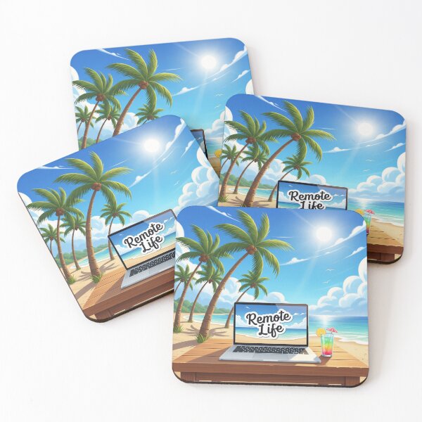 Item preview, Remote Life Paradise – Laptop on Beach Table Illustration designed and sold by 001Haiba.