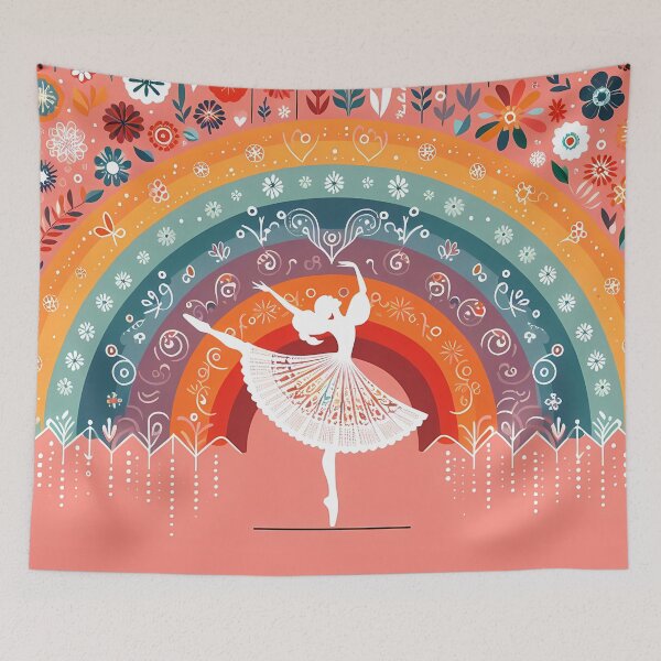 Item preview, Joyful Ballerina - Energetic Dance with a Vibrant Rainbow - Scandinavian Folk Art by heidiannemorris © designed and sold by FOLK ART FUSION by heidiannemorris.